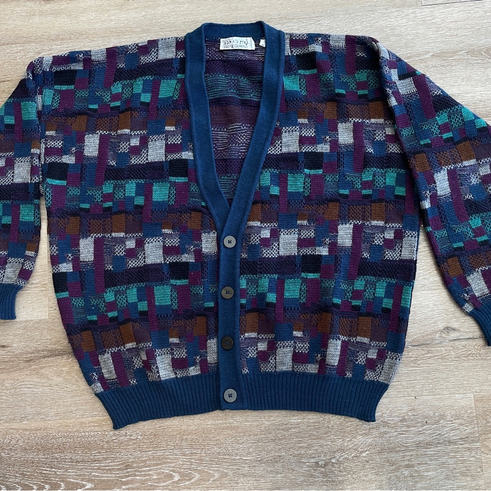 Men's Vintage 90s Geometric Patterned Cardigan - Made in Italy